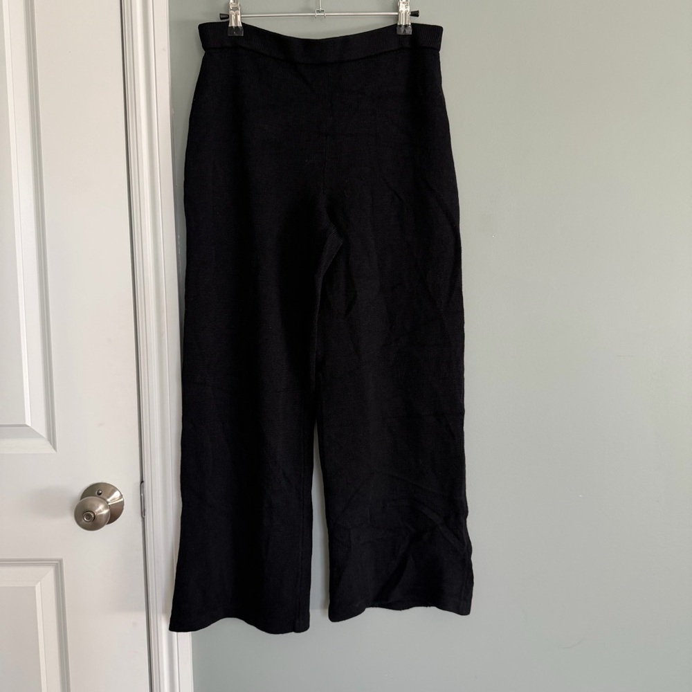 St. John Collection Knit Black Elastic Waist Pull On Wide Leg Trouser Pant